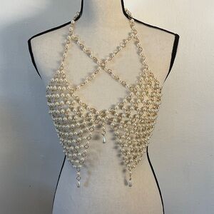 Elegant Pearl Beaded Halter Top